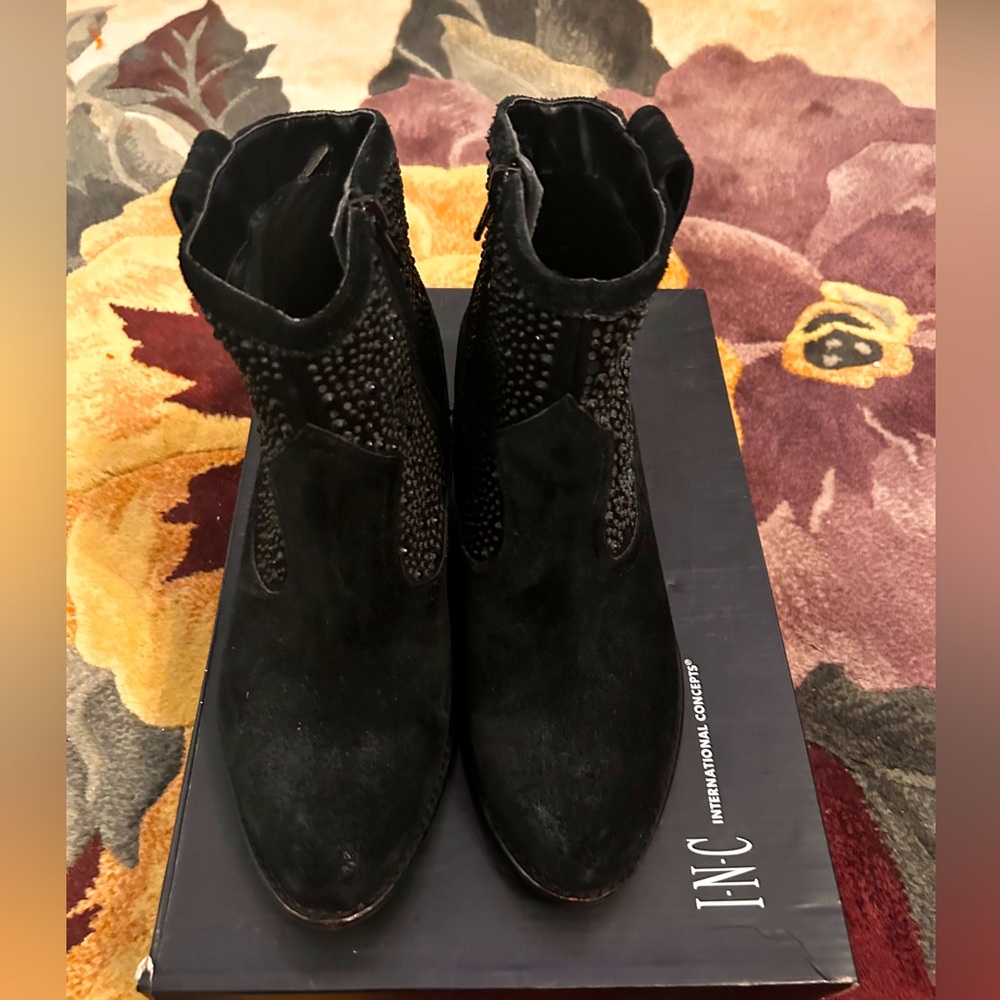 INC International Concepts Size 8 M CAYNE Black Suede Boots New Womens Shoes